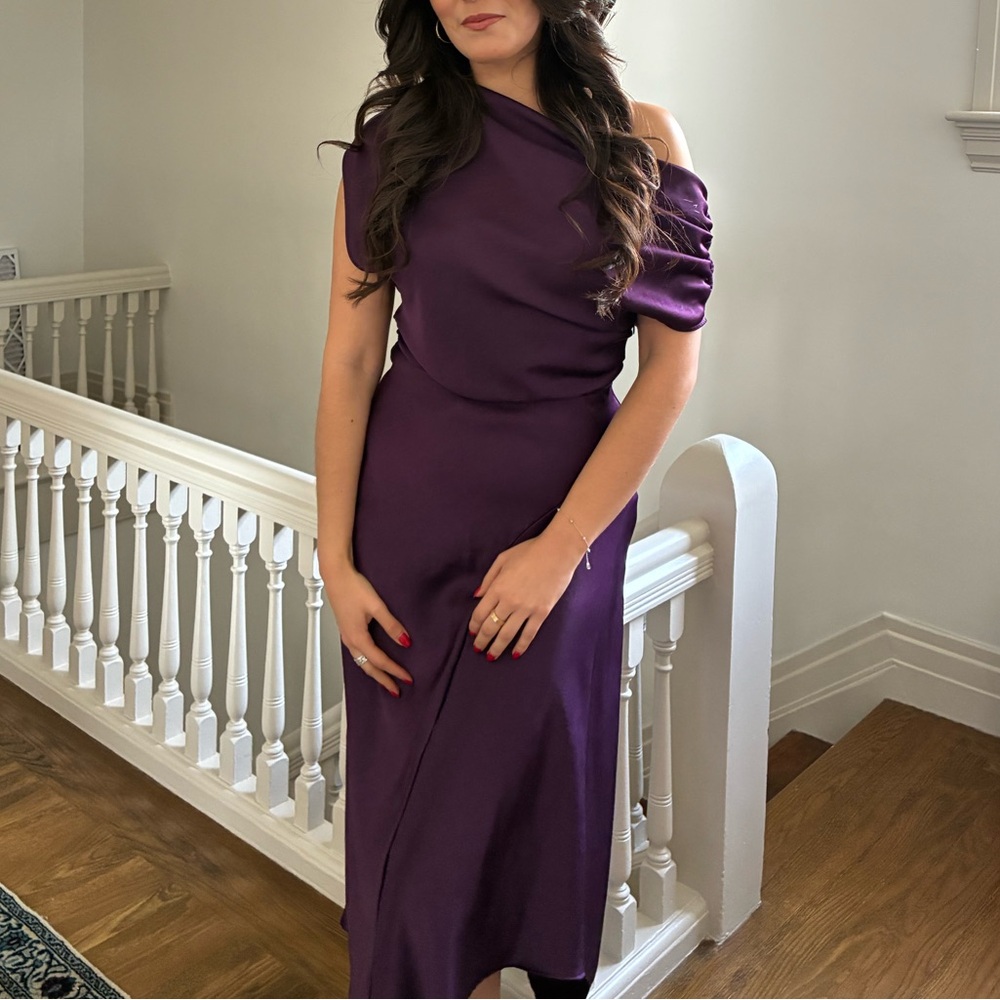 Mango Purple One-Shoulder Midi Dress
